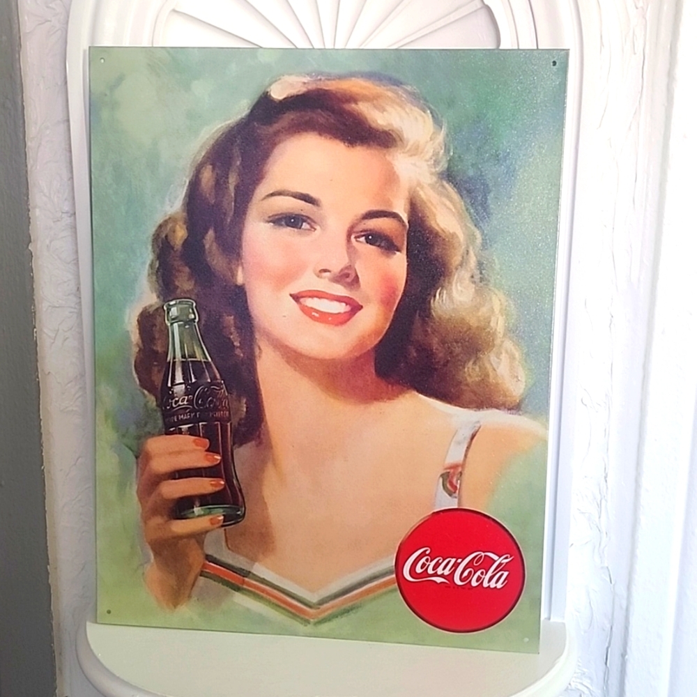 Coca-Cola Beautiful Girl with Bottle - Vintage Tin Sign - brand new